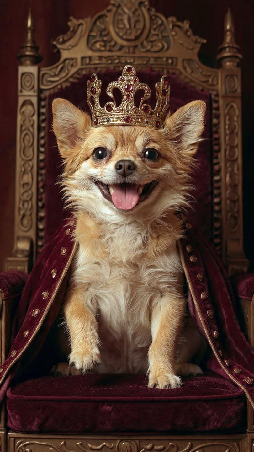 Chihuahua Sitting On The Throne In A Crown